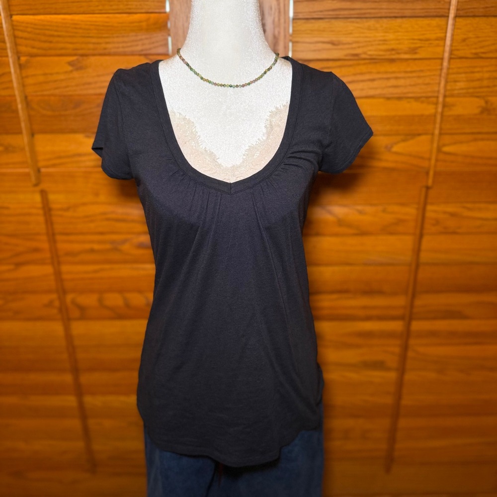 Old Navy Womens Short Sleeve Scoop Neck Pleated Bust Top Black Size M